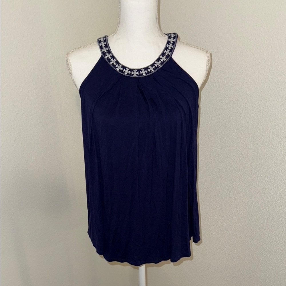 Cable & Gauge Blue Embellished Sleeveless Tank Top